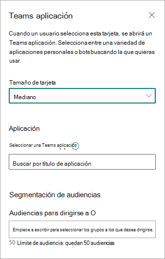 Panel de propiedades de la aplicación Teams.