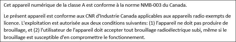 Captura de pantalla que muestra una notificación necesaria para Canadá.