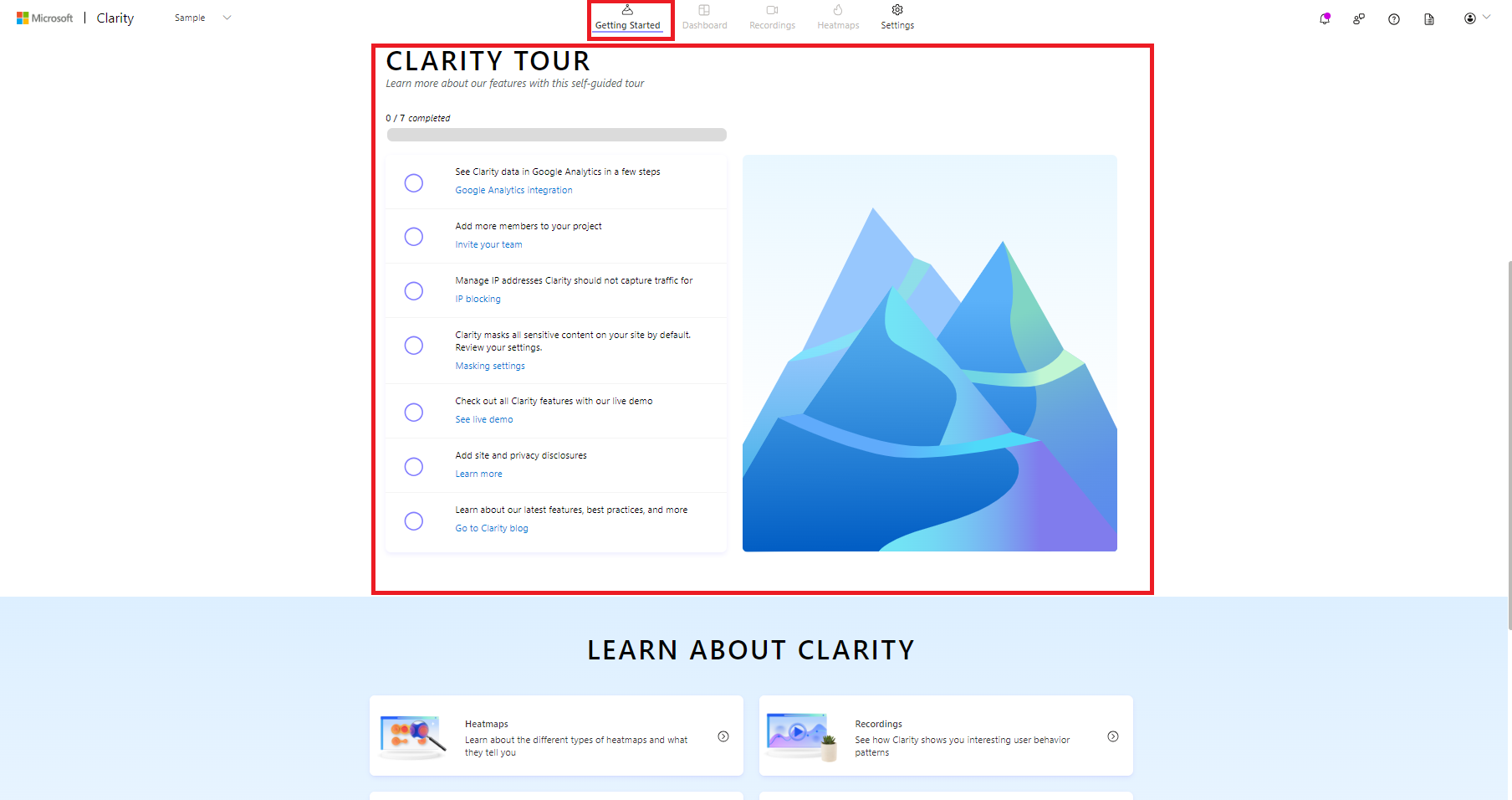 Clarity tour in getting started.