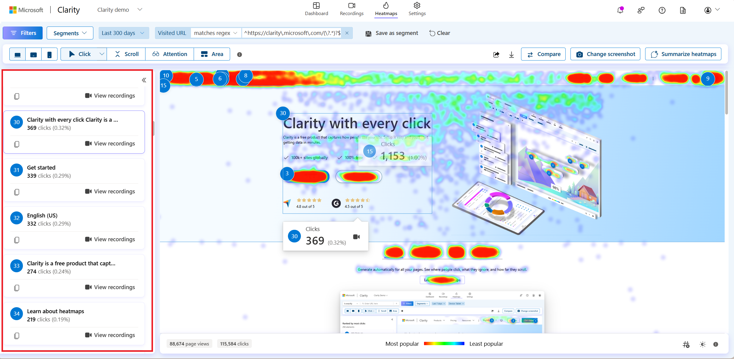 click maps left panel.