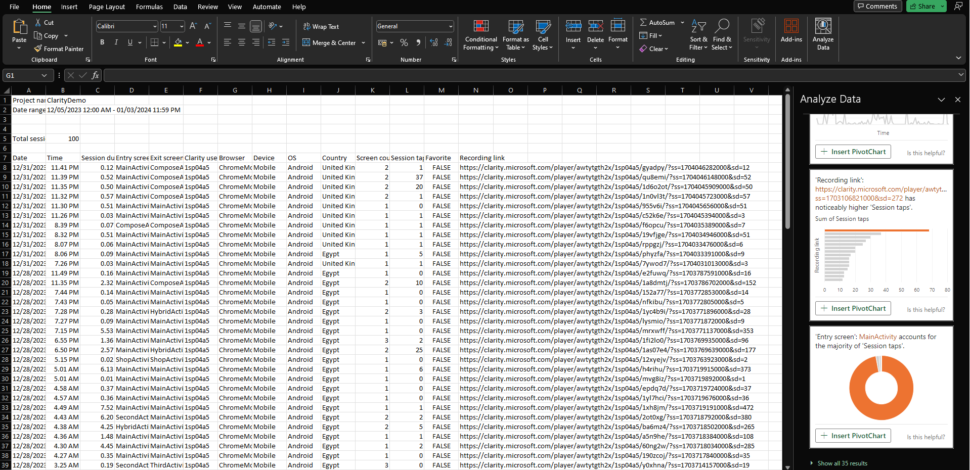 Downloaded recording CSV for mobile apps.