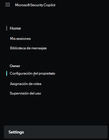 Captura de pantalla, menú de configuración del propietario.