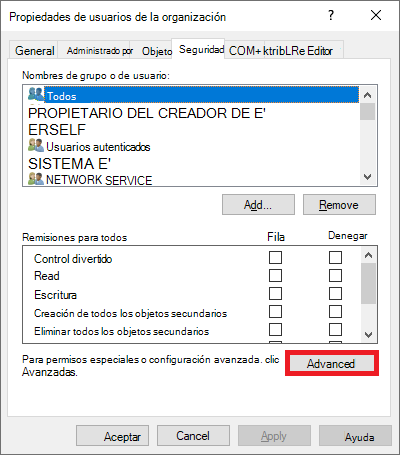 Captura de pantalla de la configuración de seguridad avanzada.