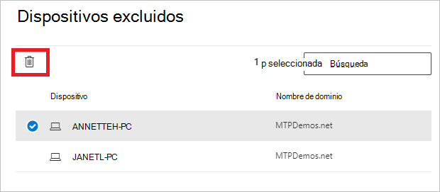 Eliminar una exclusión.