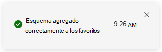 Captura de pantalla de la notificación de que se agregó un nuevo elemento a Favoritos en la búsqueda avanzada.