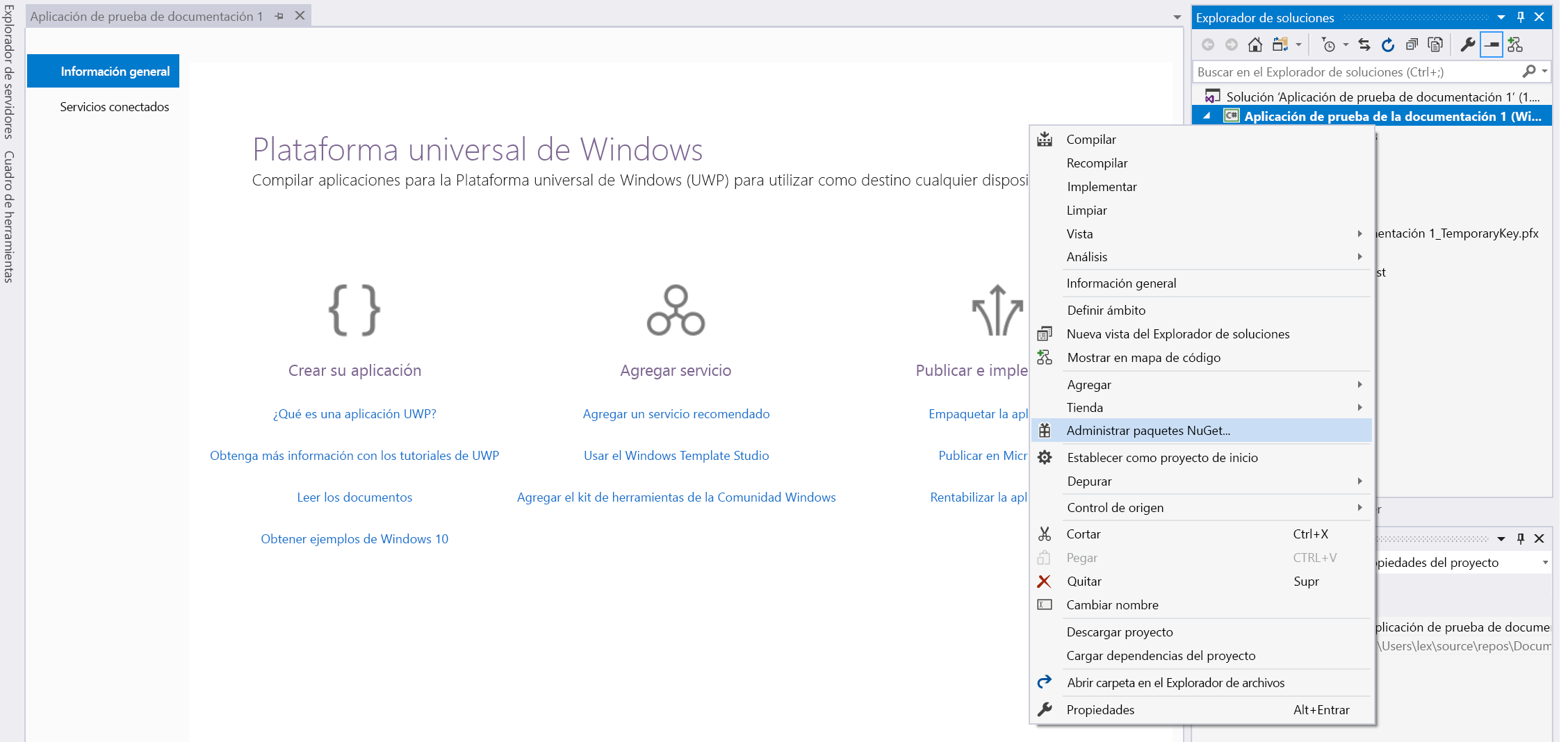 Administrar el paquete NuGet