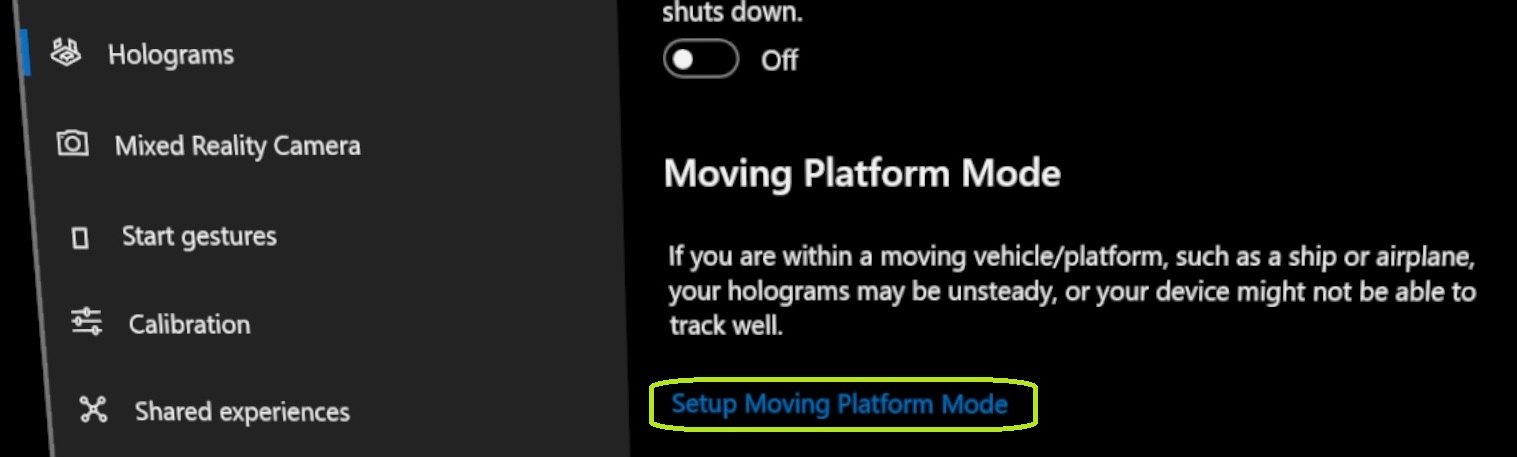 Cómo llegar a la página Moving Platform Mode (Modo de plataforma móvil)