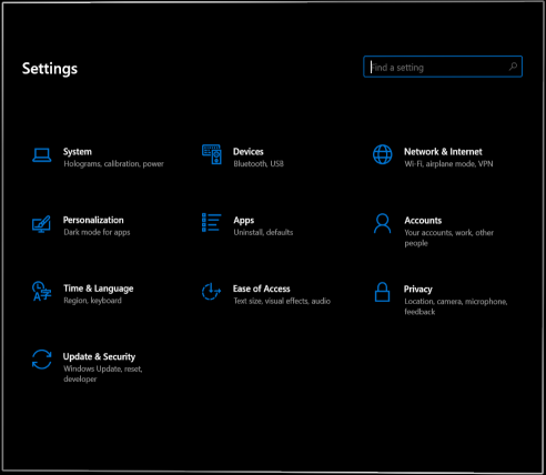 Página principal de la nueva aplicación configuración.