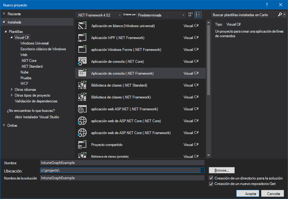 Creación de un proyecto de aplicación de consola de C# en Visual Studio