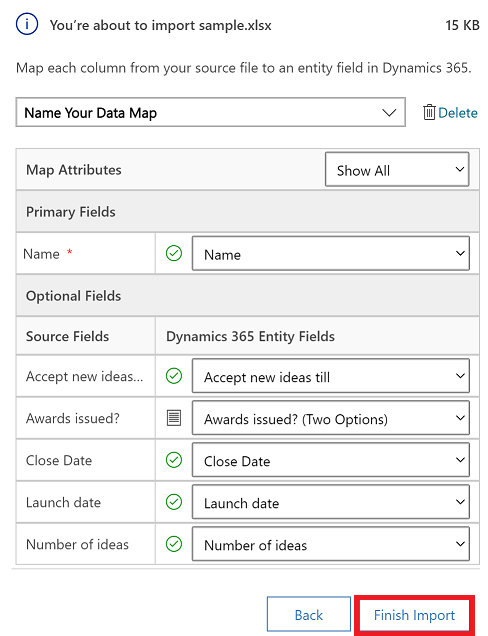 Importar el archivo de Excel seleccionado y verificar la asignación.