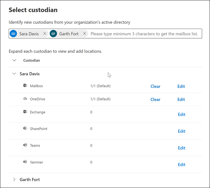 Configure las ubicaciones para asociar a un custodio.