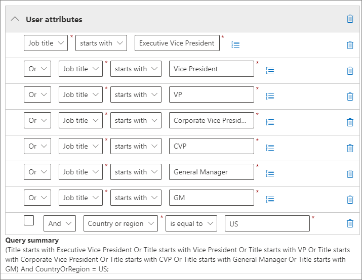 Ejemplo de configuración de un ámbito adaptable con agrupaciones de atributos.