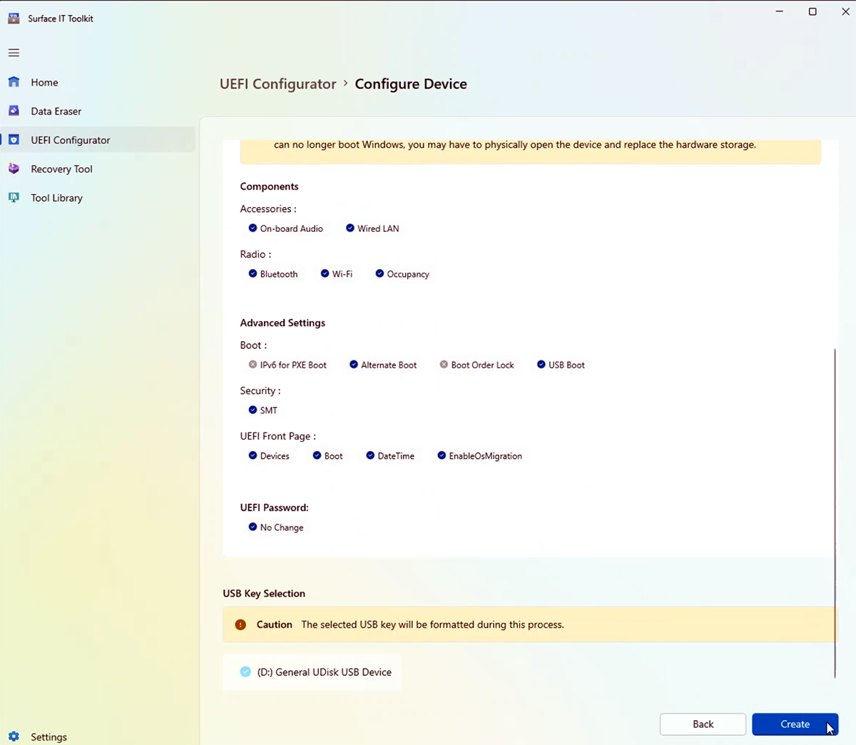 Captura de pantalla que muestra la creación del paquete SEMM para Surface Hub 2S.