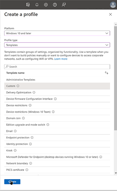 Empezar a crear el perfil de configuración personalizado