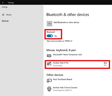 Conexión del lápiz de Surface Hub a través de Bluetooth