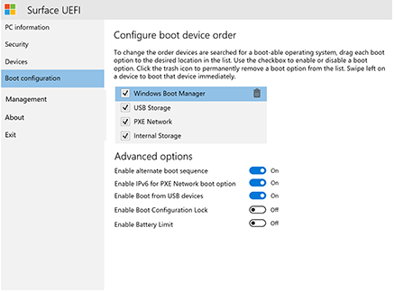 Configura el orden de arranque del dispositivo Surface.