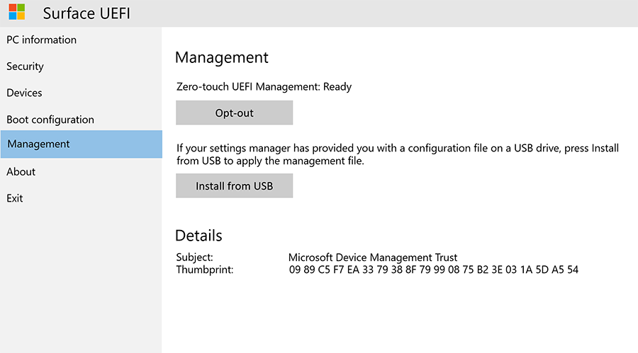 Administre el acceso a Zero-Touch administración de UEFI y otras características.