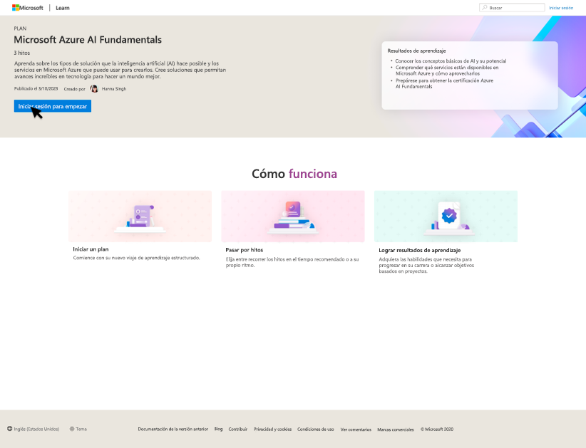 Captura de pantalla de la página de inicio de un plan desde el punto de vista de un aprendiz.