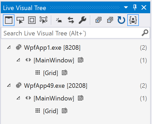 Árbol visual dinámico con varios procesos conectados