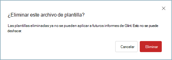 Captura de pantalla del cuadro de diálogo que permite la eliminación de plantillas.