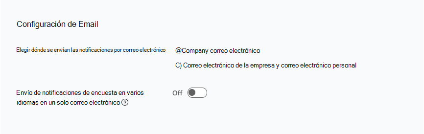 Captura de pantalla de la sección configuración de Email en Configuración de comunicaciones.