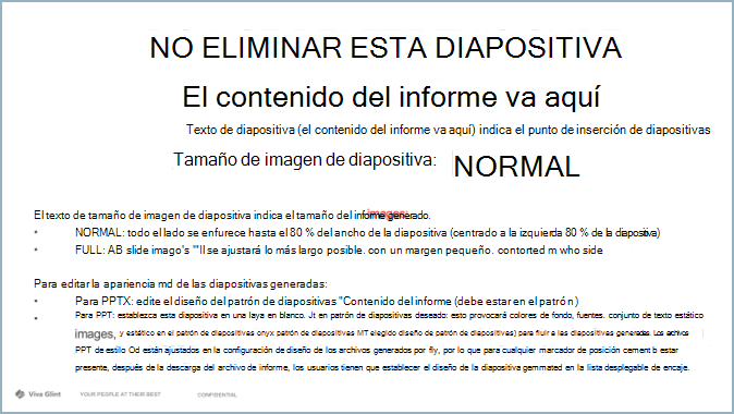 Captura de pantalla de una diapositiva de marcador de posición de contenido de informe.