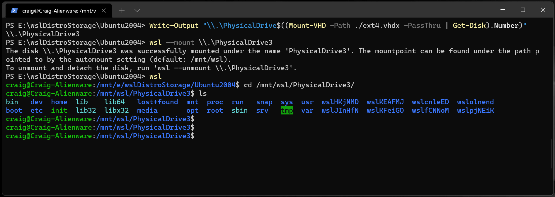 Montaje de un VHD en WSL