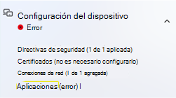 Página estado de inscripción de Autopilot, Error de configuración del dispositivo para aplicaciones.