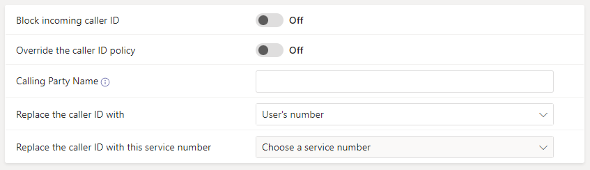 Captura de pantalla de las directivas de identificación de llamadas de Teams.