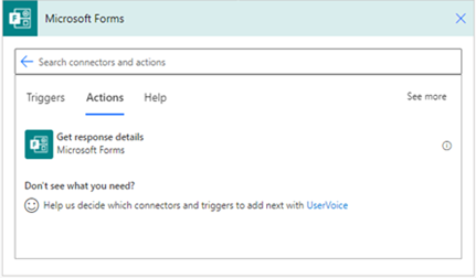 Captura de pantalla de la acción de Microsoft Forms en el lienzo de Power Automate