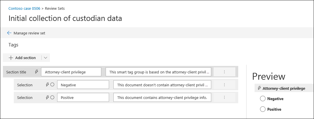 Grupo de etiquetas inteligentes con privilegios de abogado-cliente.