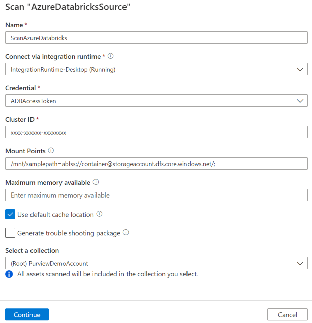 Captura de pantalla de la configuración del examen de Azure Databricks.