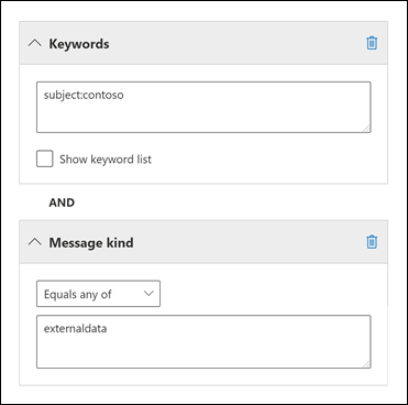 Use la condición de tipo mensaje para restringir las búsquedas a datos de terceros.