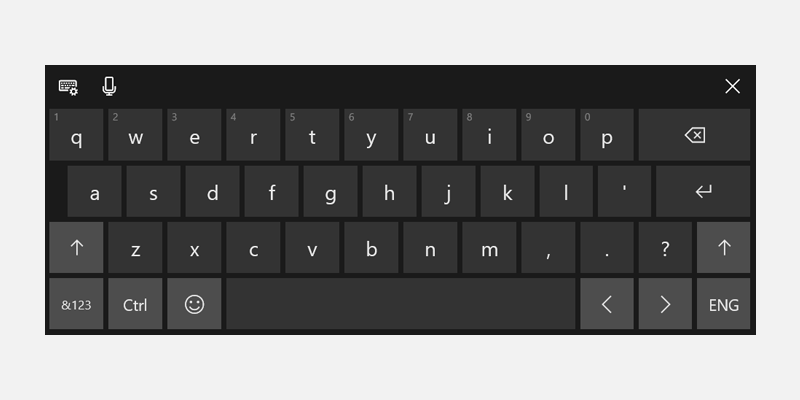 Teclado táctil en modo de diseño predeterminado.