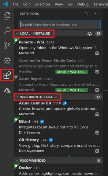 extensiones de VS Code locales vs remotas