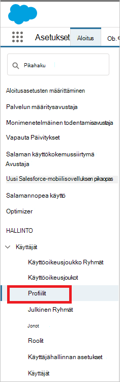 Salesforce hallitsee käyttäjäprofiileja.