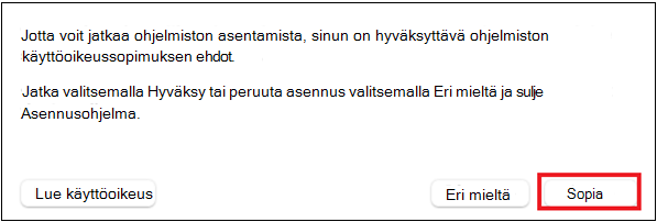 Näyttökuvassa näkyy sopimuksen hyväksyminen.