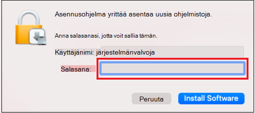 Näyttökuvassa näkyy salasanavalintaikkuna.