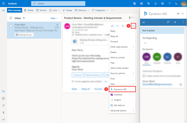 App for Outlook -ruudun avaaminen Outlook Web Accessissa