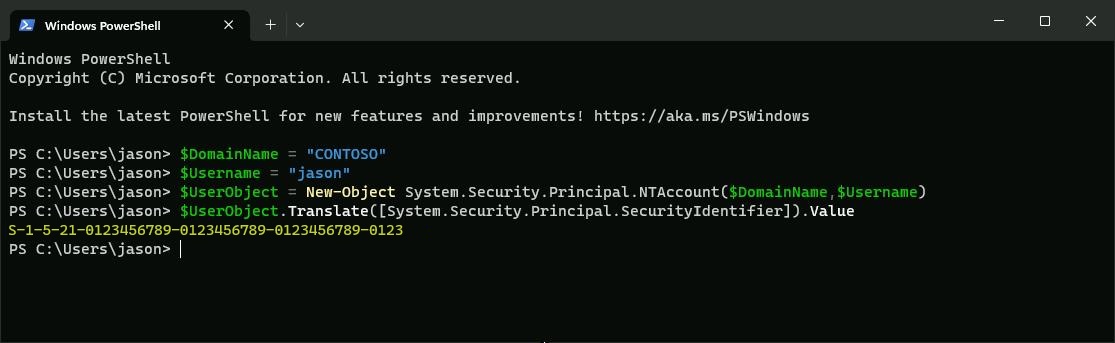 powershell user to s i d