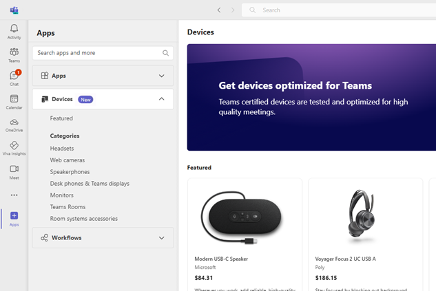 Screenshot of Device Store in Teams app.