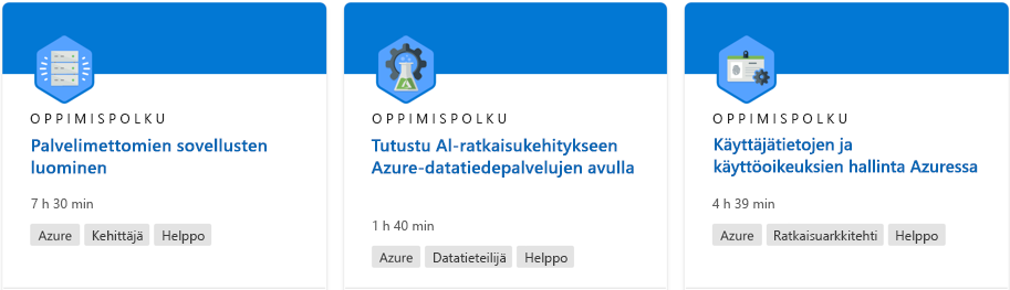 Näyttökuva, joka näyttää Microsoft Learn -sivuston oppimispolun