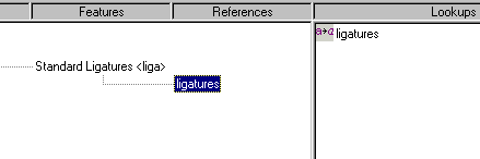 Screenshot of a portion of the VOLT window with the ligatures lookup added under the Standard Ligatures feature.