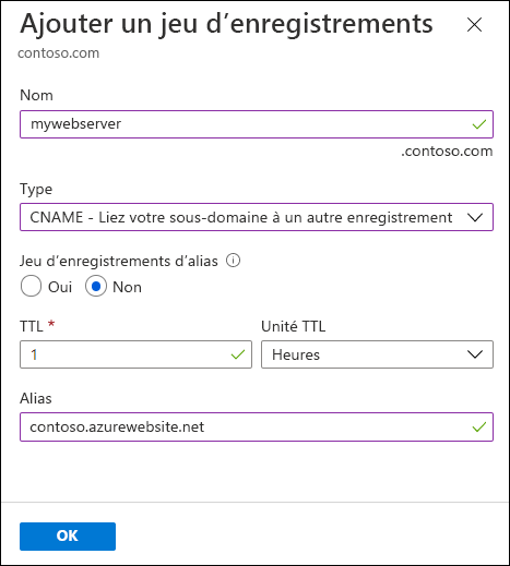 Capture d’écran de la page Jeu d’enregistrements de l’application web.