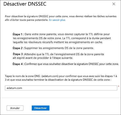 Capture d’écran du volet Désactiver DNSSEC.