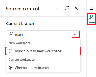 Capture d’écran de l’option de branchement de contrôle de code source.