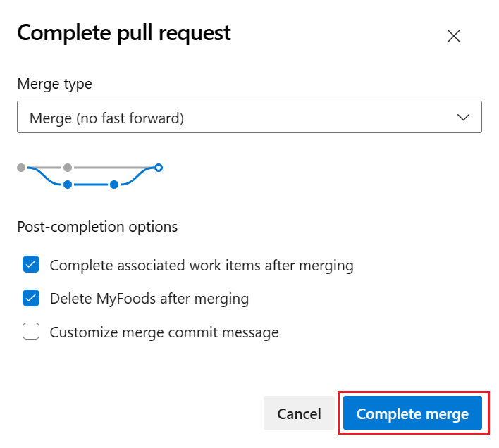 Capture d’écran de l’interface de demande de tirage (pull request) de fusion.