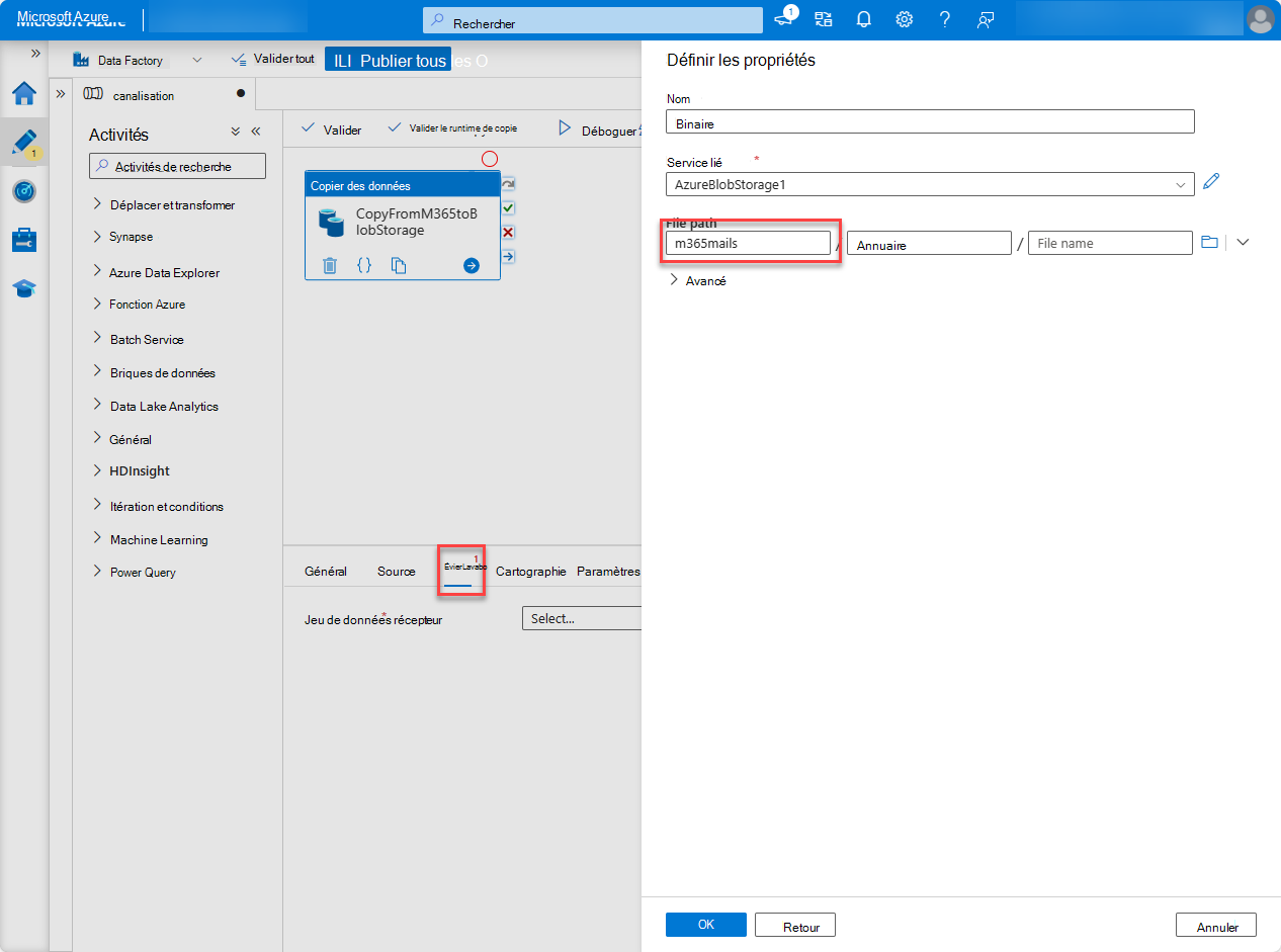 Capture d’écran de la page des ressources de fabrique du portail Azure avec le champ chemin d’accès au fichier mis en évidence.