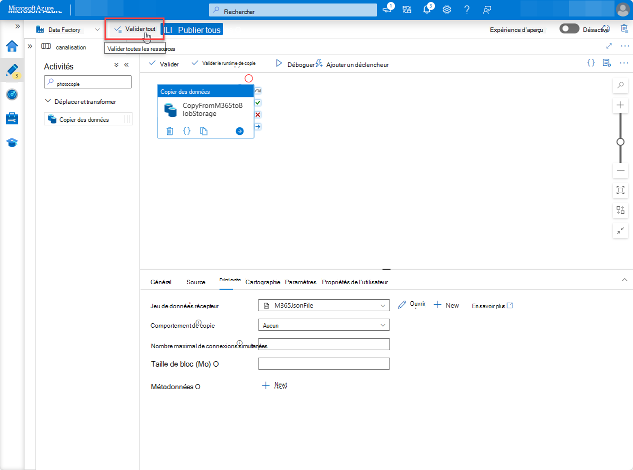 Capture d’écran de la page des ressources de fabrique du portail Azure avec toutes les validations en surbrillance.