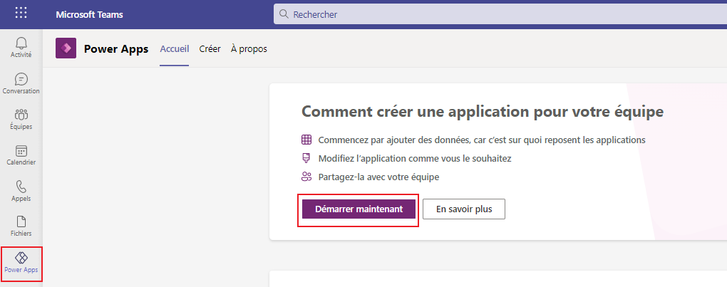 Commencer à créer une application.